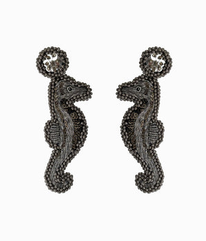 Gray Beaded Seahorse Earrings