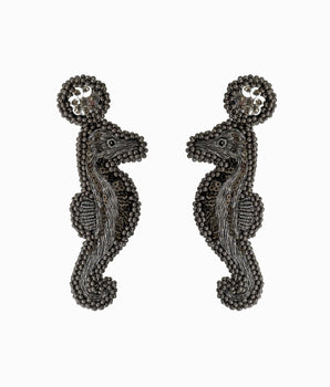 Gray Beaded Seahorse Earrings