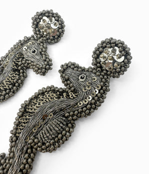 Gray Beaded Seahorse Earrings
