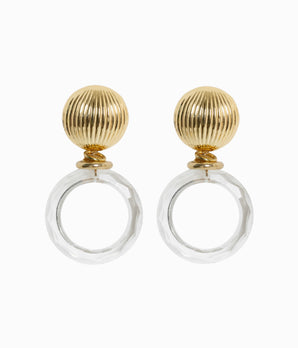 Preloved Gold Tone Shell with Glass Hoop Earrings