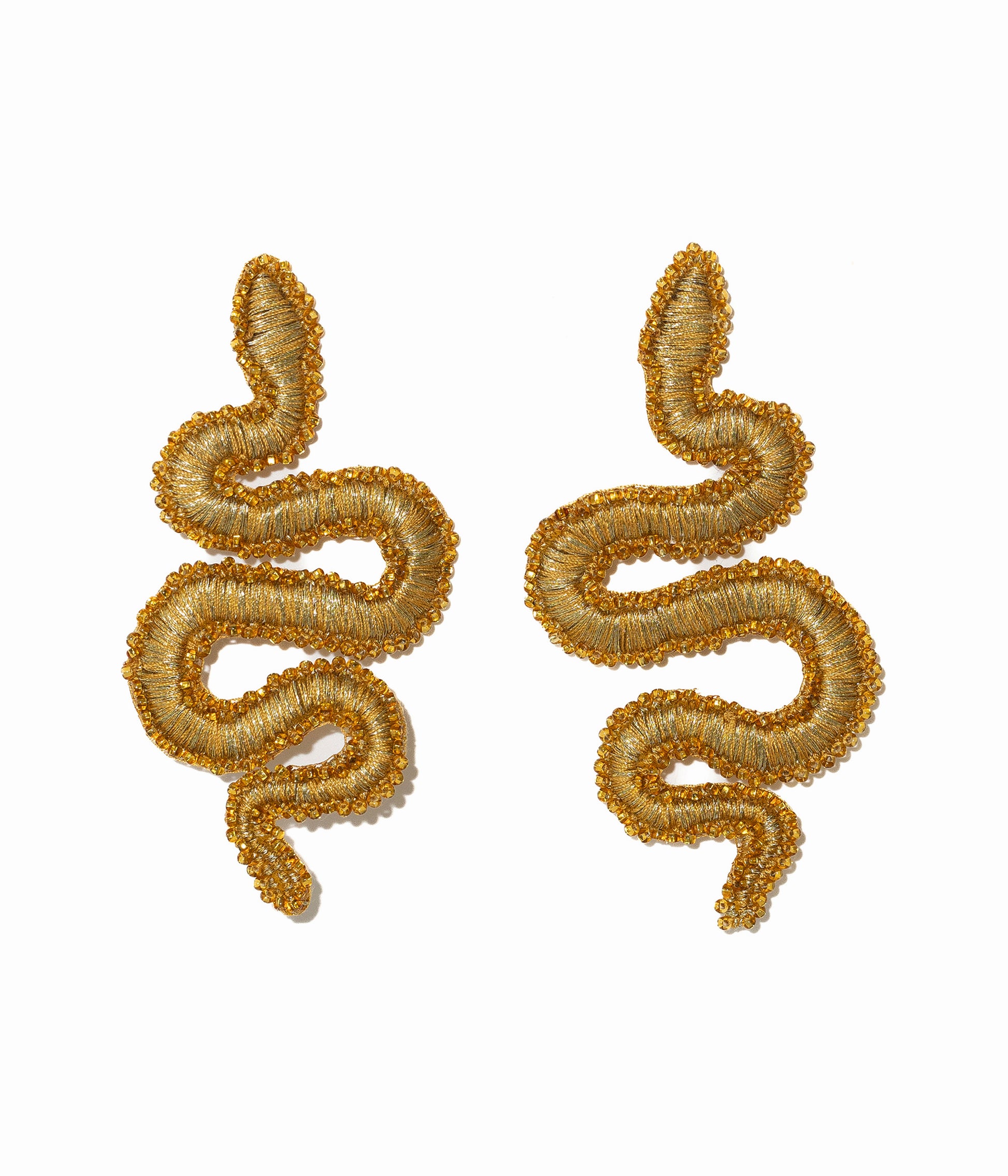 Beaded Gold Snake Earrings