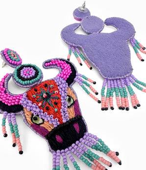 Beaded Purple Bull Earrings