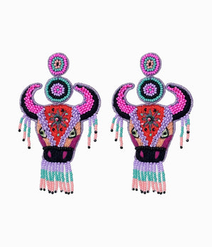 Beaded Purple Bull Earrings