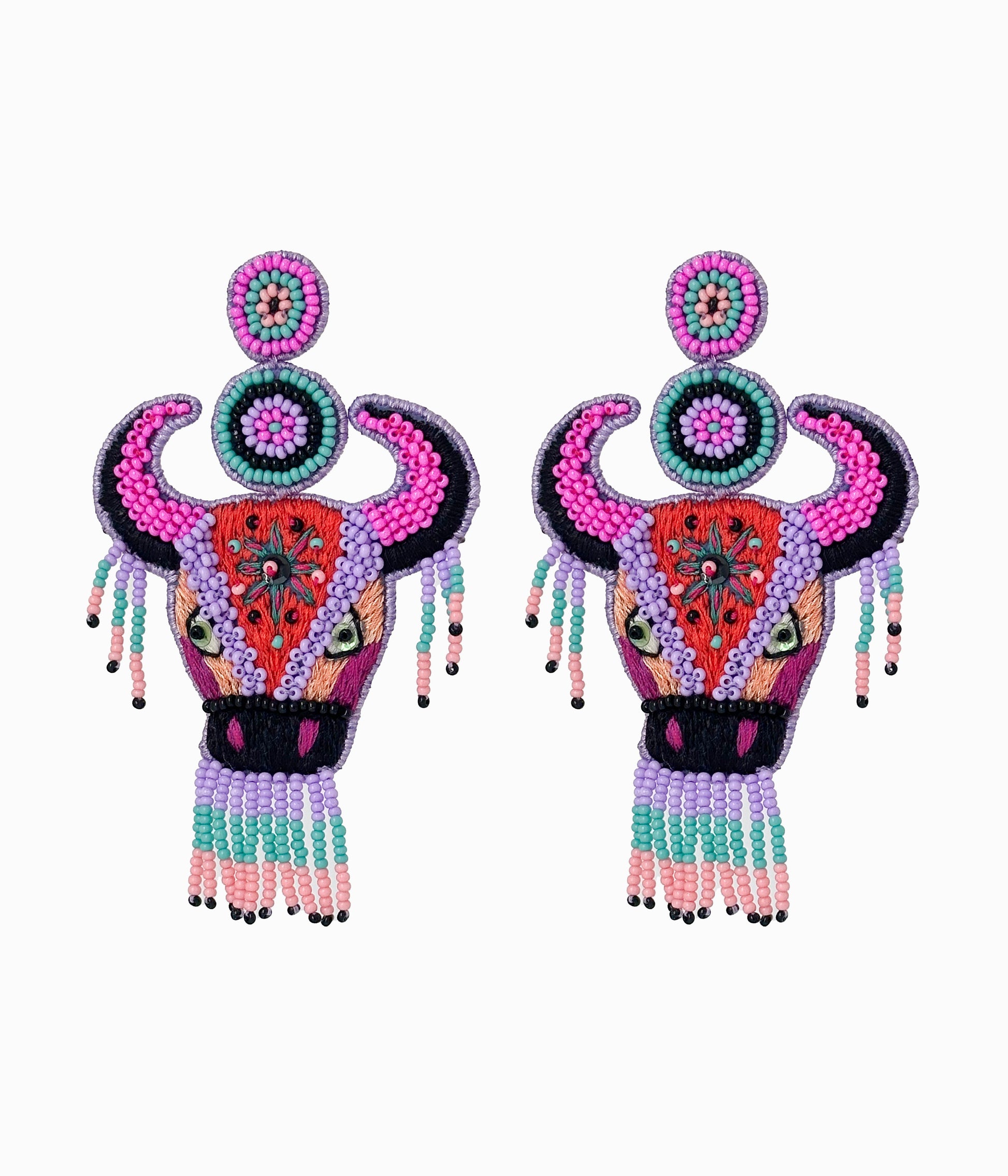 Beaded Purple Bull Earrings
