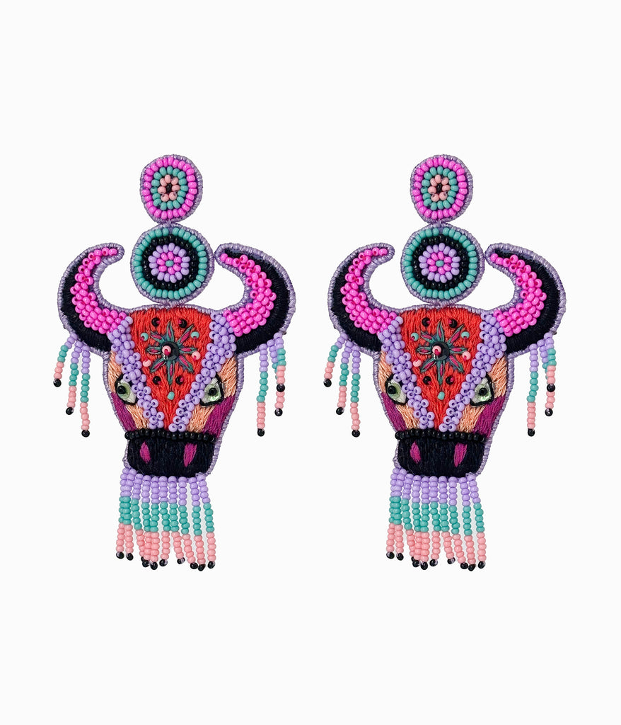 Beaded Purple Bull Earrings