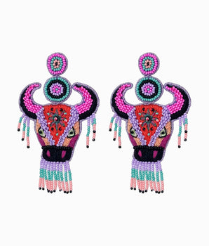 Beaded Purple Bull Earrings