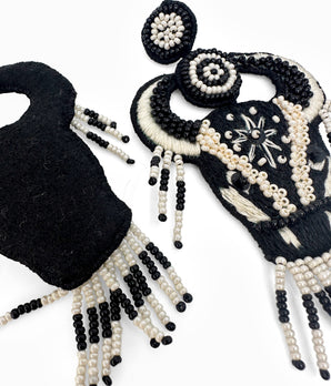 Beaded White & Black Bull Earrings