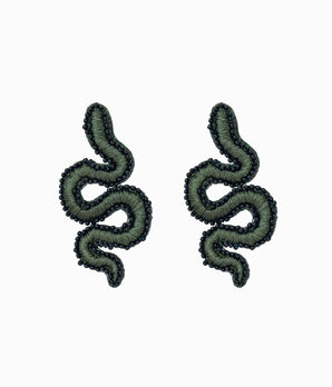 Beaded Dark Green Snake Earrings