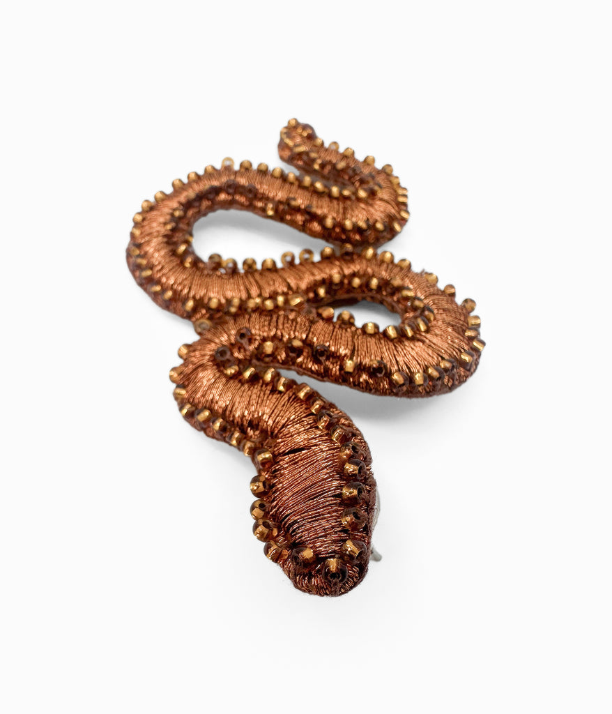 Beaded Umber Snake Earrings