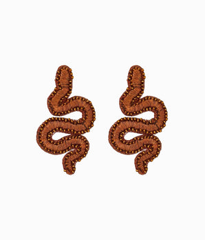 Beaded Umber Snake Earrings