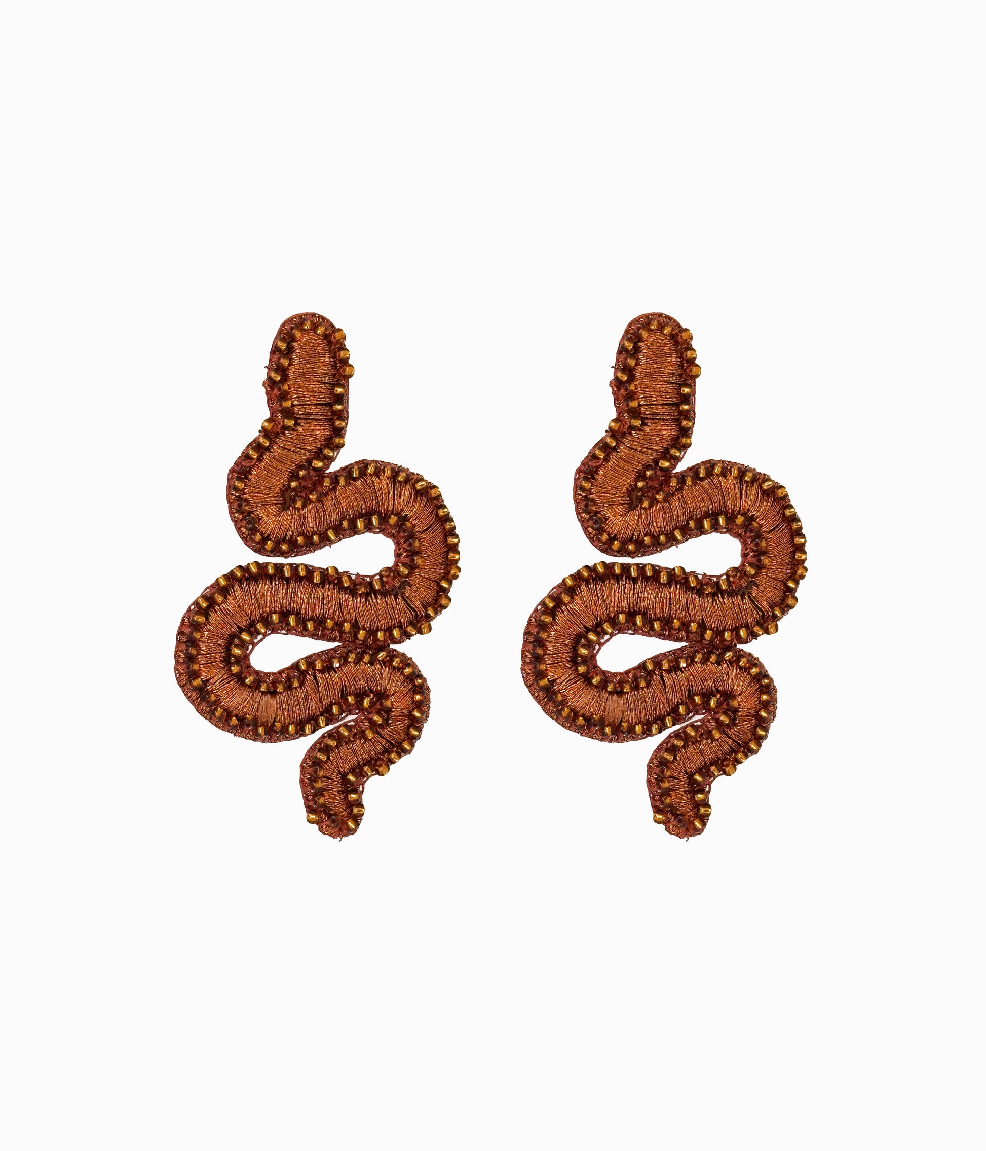 Beaded Umber Snake Earrings
