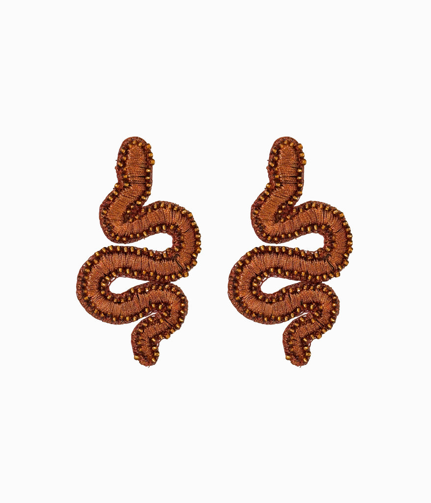 Beaded Umber Snake Earrings