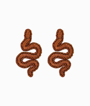 Beaded Umber Snake Earrings