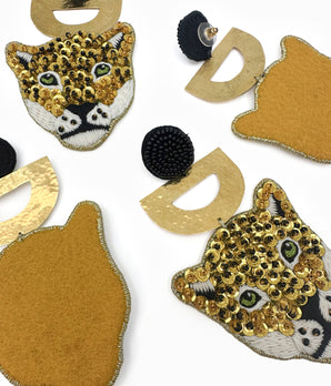 Beaded Leopard with Gold Detail Earrings