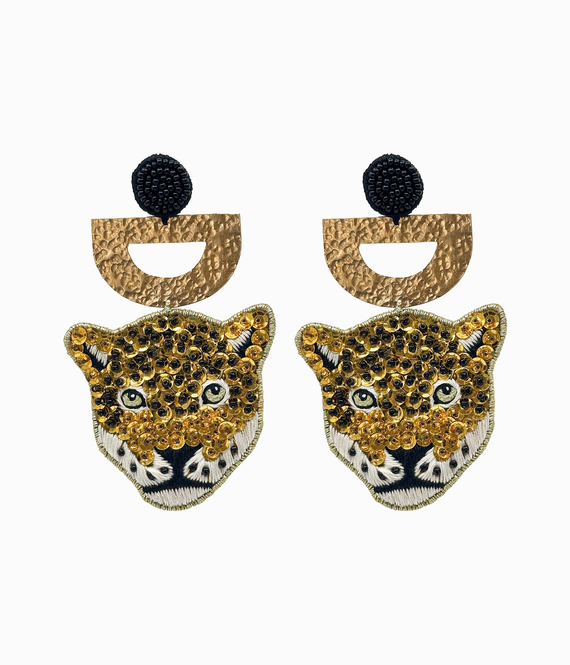 Beaded Leopard with Gold Detail Earrings