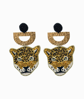 Beaded Leopard with Gold Detail Earrings