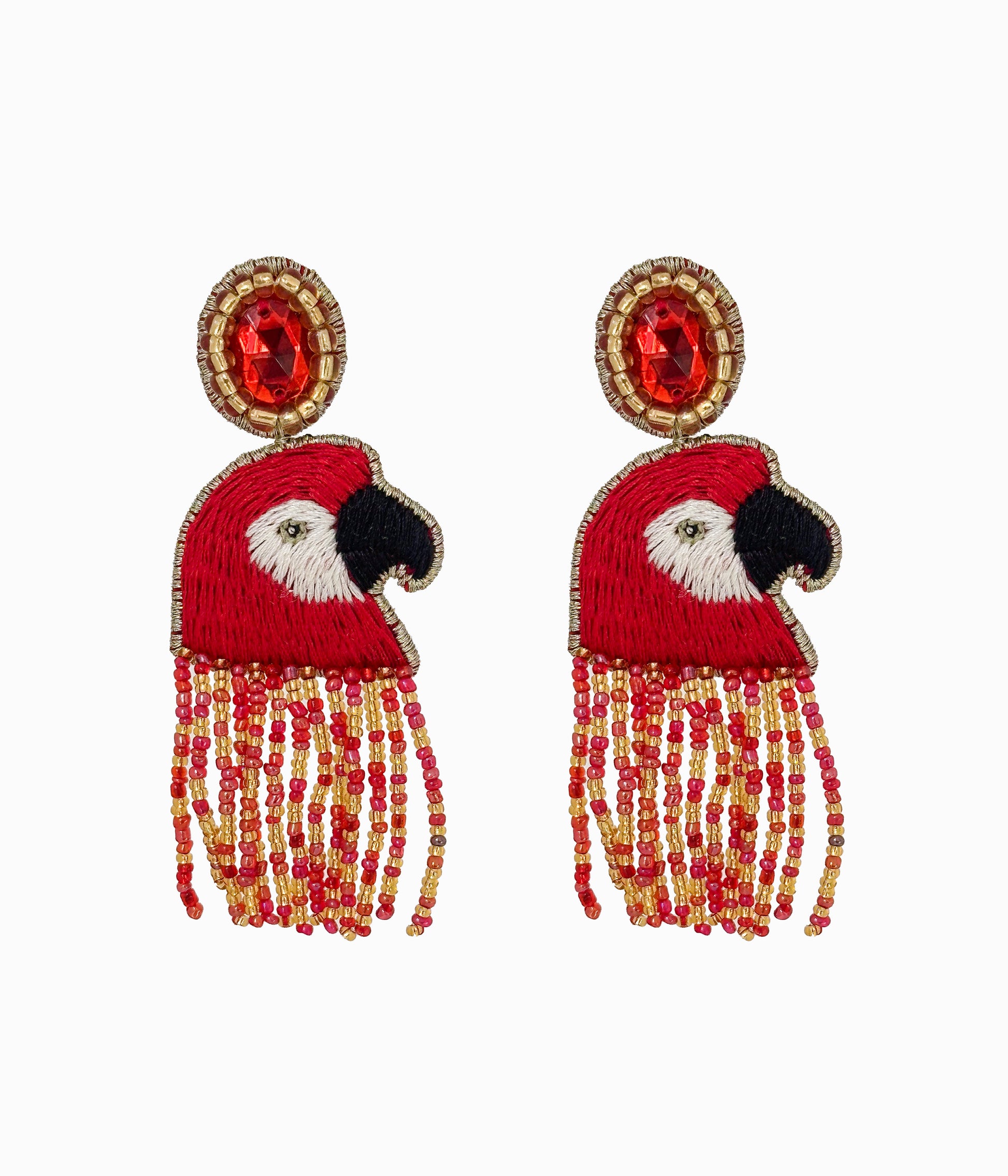 Beaded Red Parrot Earrings