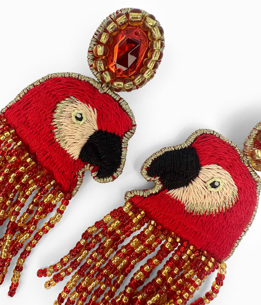 Beaded Red Parrot Earrings