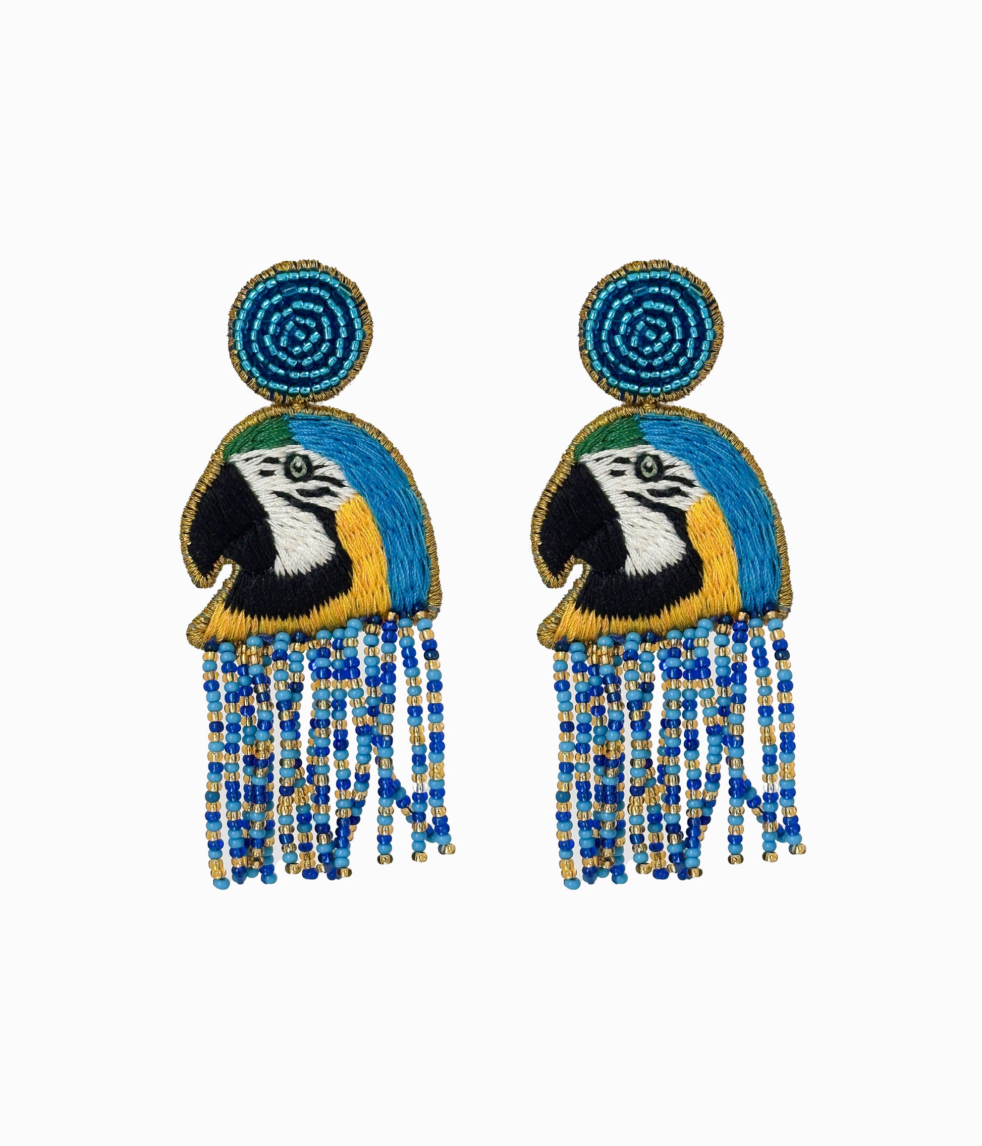 Beaded Blue & Yellow Parrot Earrings