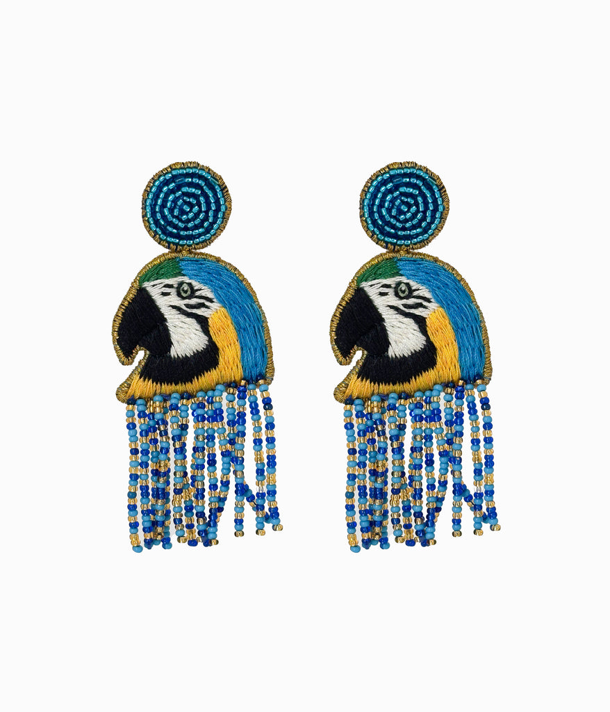 Beaded Blue & Yellow Parrot Earrings