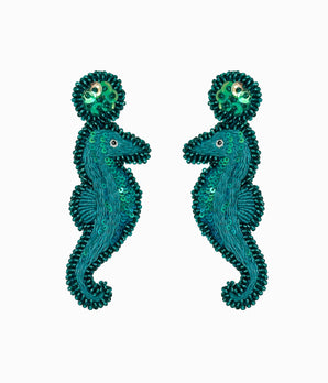 Teal Beaded Seahorse Earrings