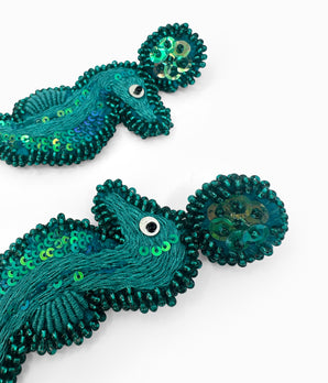 Teal Beaded Seahorse Earrings