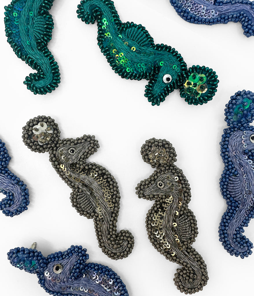 Purple Beaded Seahorse Earrings
