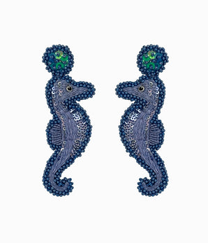 Purple Beaded Seahorse Earrings