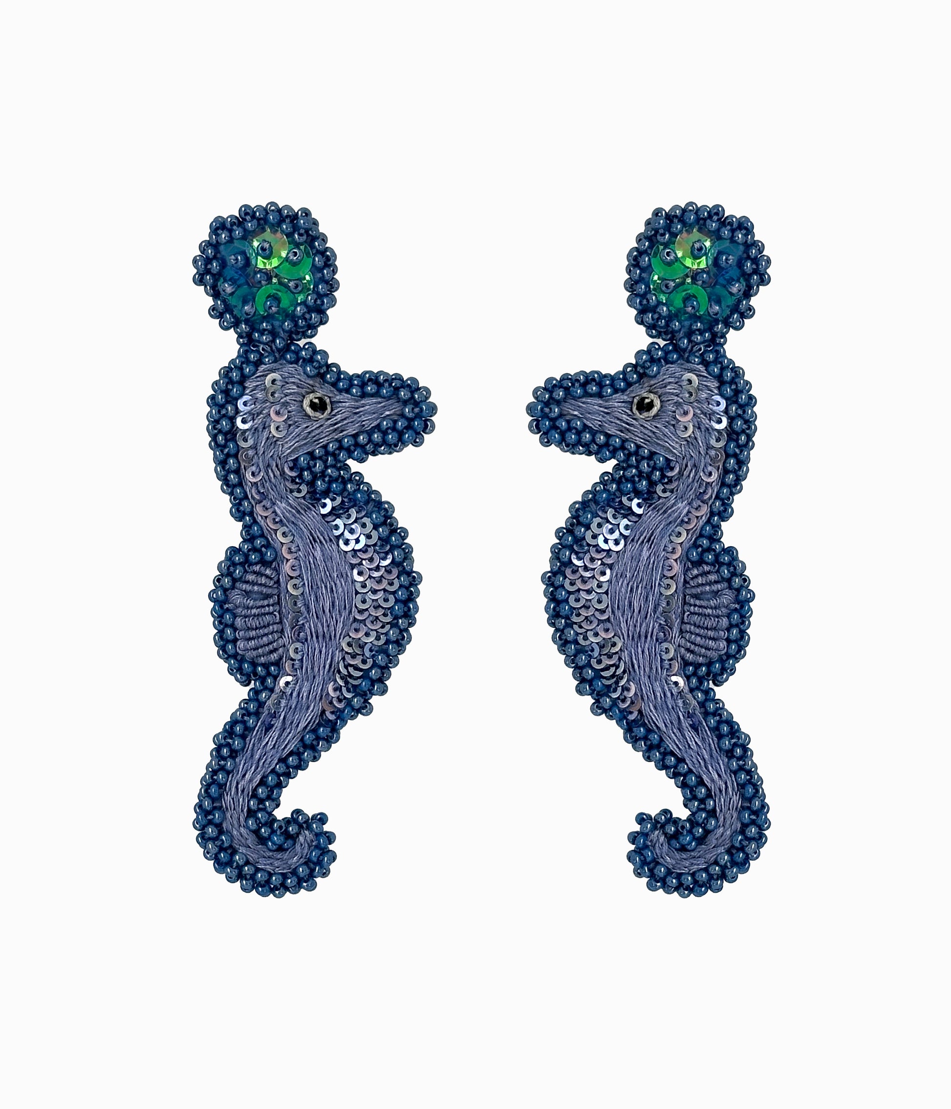 Purple Beaded Seahorse Earrings