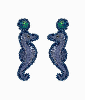 Purple Beaded Seahorse Earrings