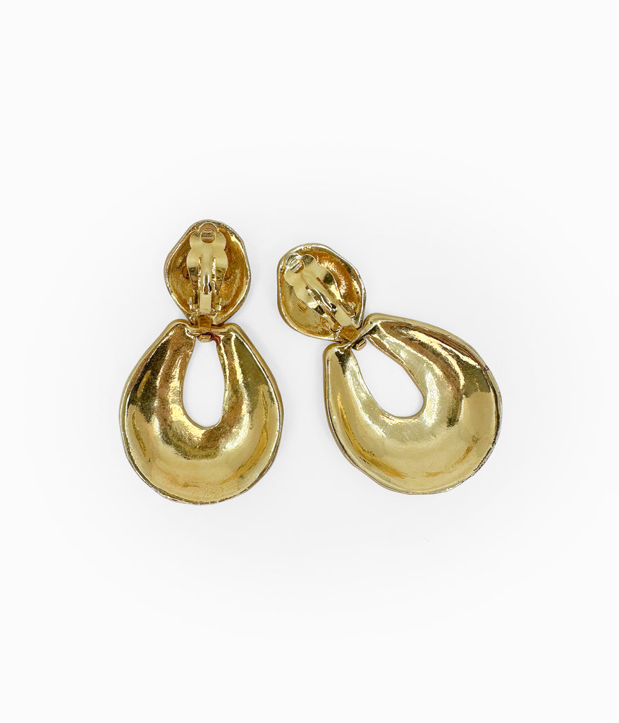 BEREBI 1990's Burgundy & Gold Door Knocker Earrings