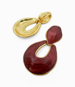 BEREBI 1990's Burgundy & Gold Door Knocker Earrings
