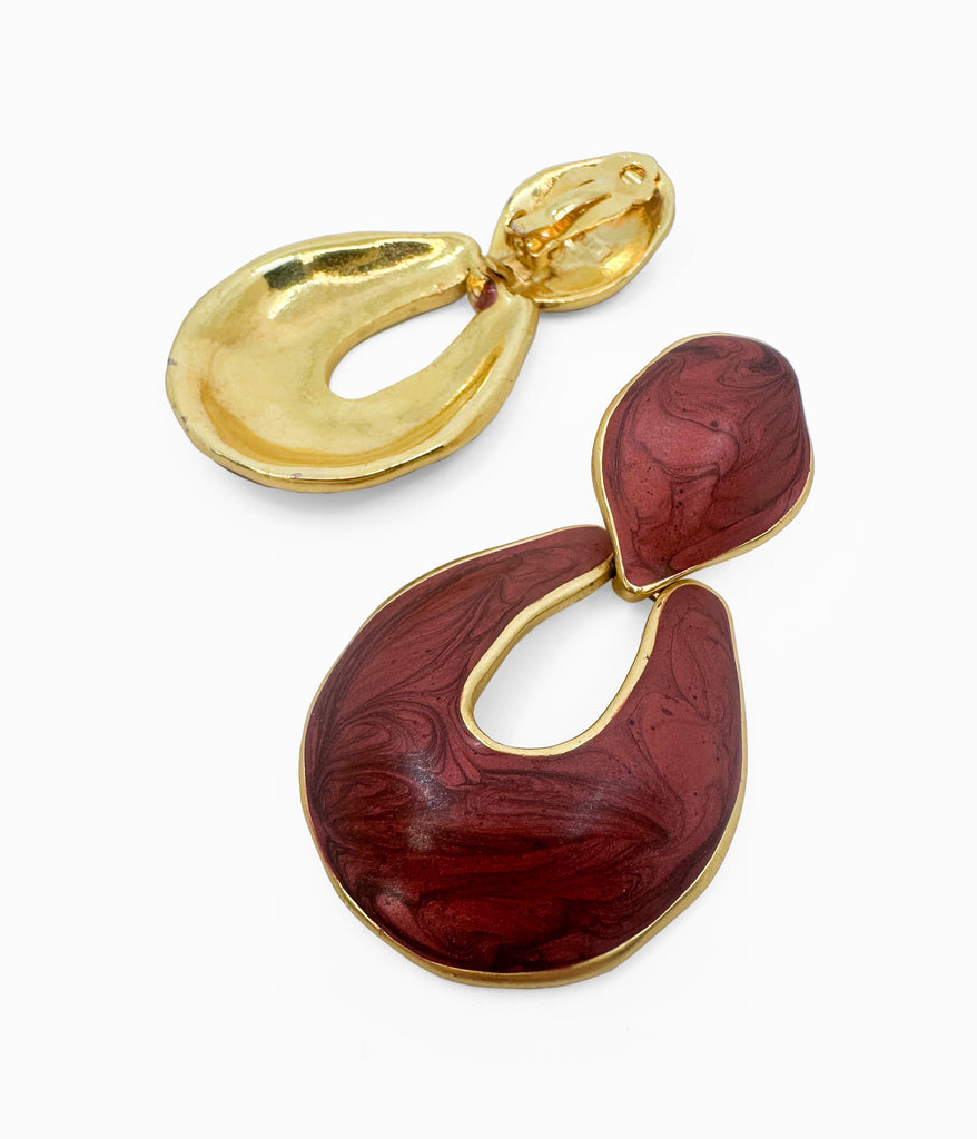 BEREBI 1990's Burgundy & Gold Door Knocker Earrings