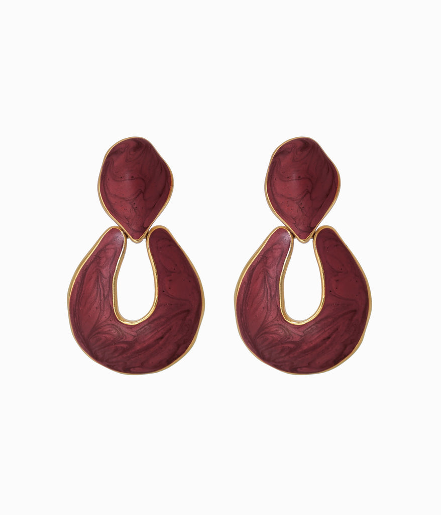 BEREBI 1990's Burgundy & Gold Door Knocker Earrings