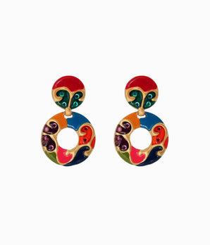 DON-LIN 1990's Multicolor Enameled Earrings With Rhinestones