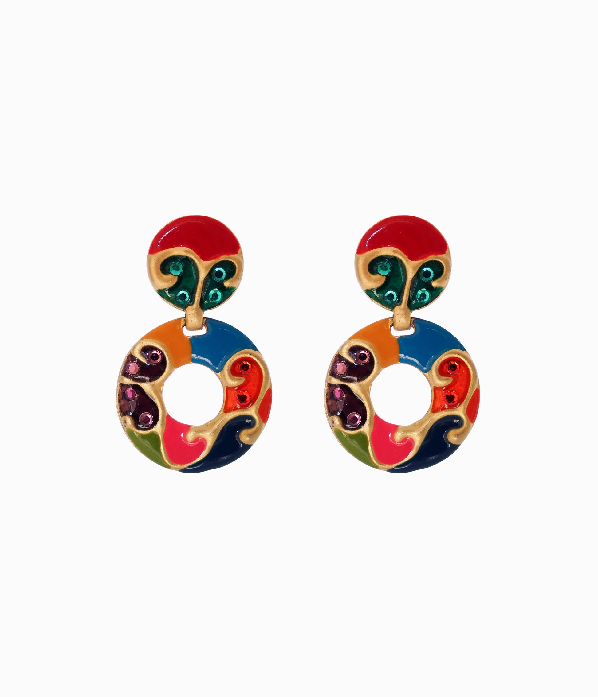 DON-LIN 1990's Multicolor Enameled Earrings With Rhinestones