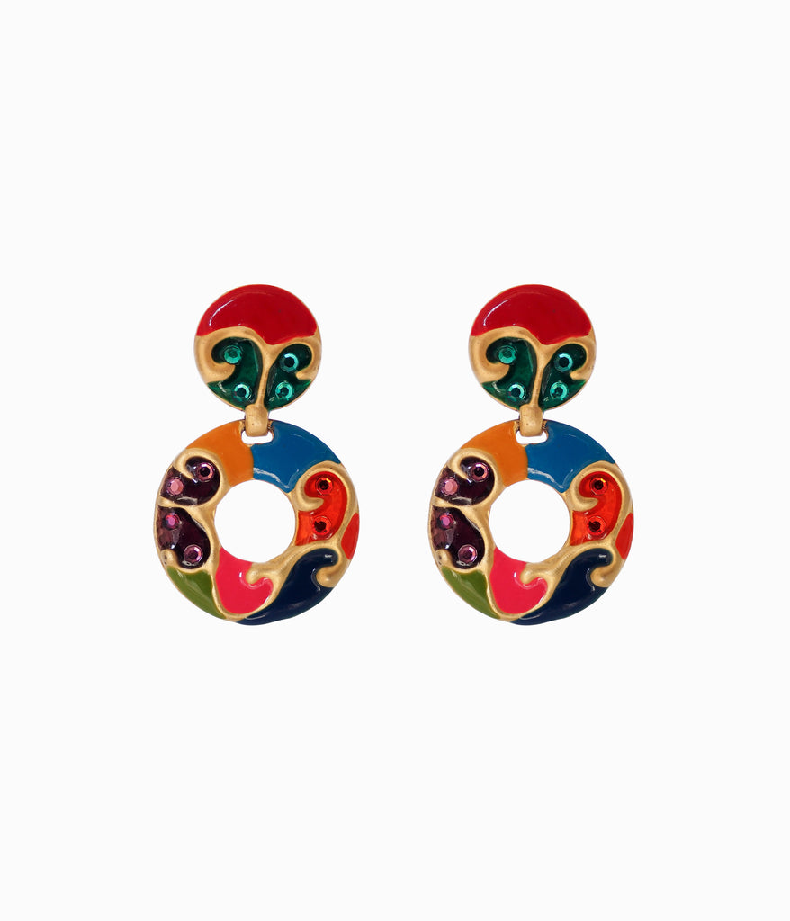 DON-LIN 1990's Multicolor Enameled Earrings With Rhinestones