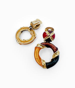 Vintage 1990's Gold & Multicolored Enameled Door Knocker Earrings