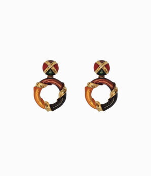 Vintage 1990's Gold & Multicolored Enameled Door Knocker Earrings