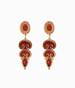 Vintage 1990's NOS Long Gold & Orange Enameled Earrings