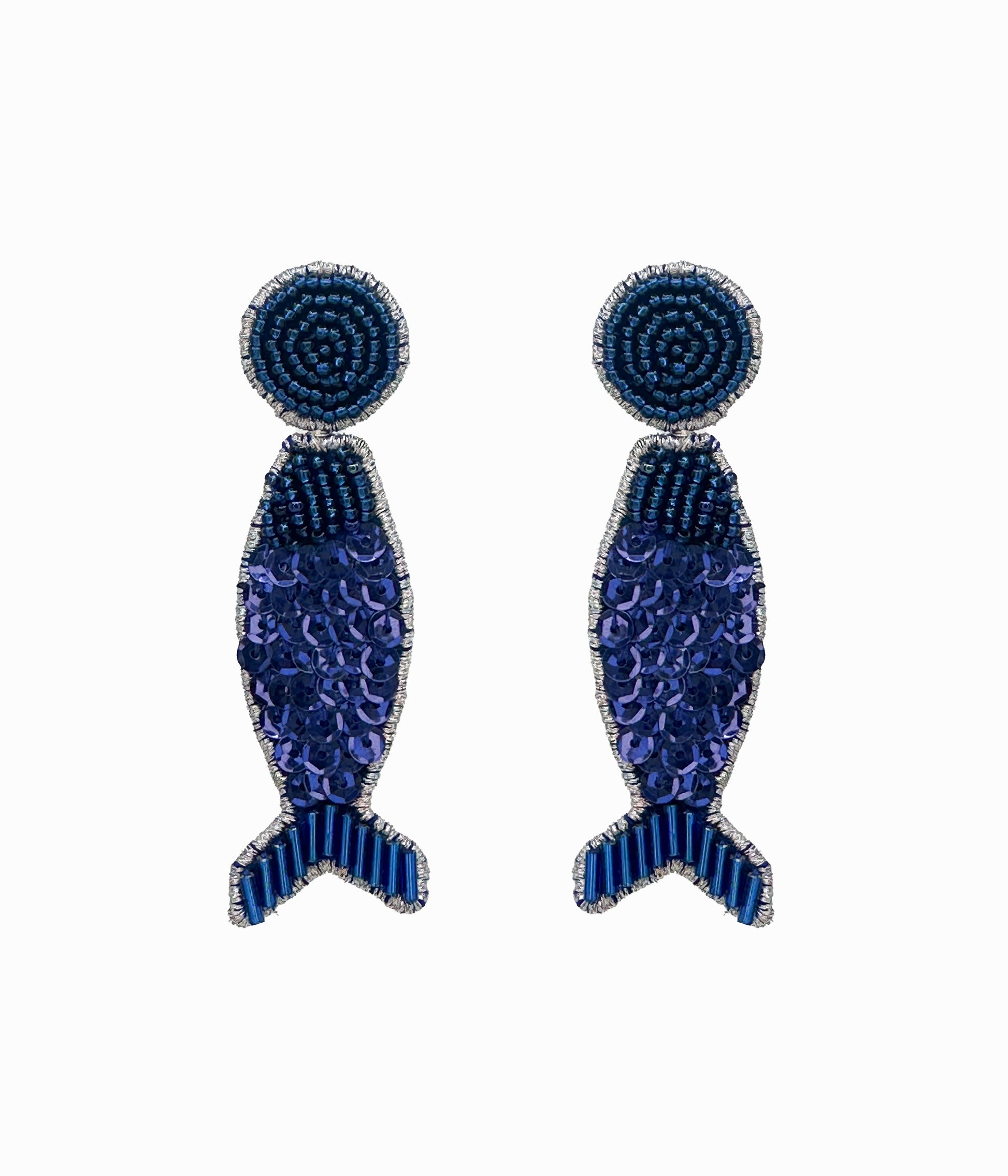 Blue Beaded Disco Fish Earrings
