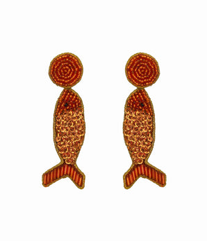 Orange Beaded Disco Fish Earrings