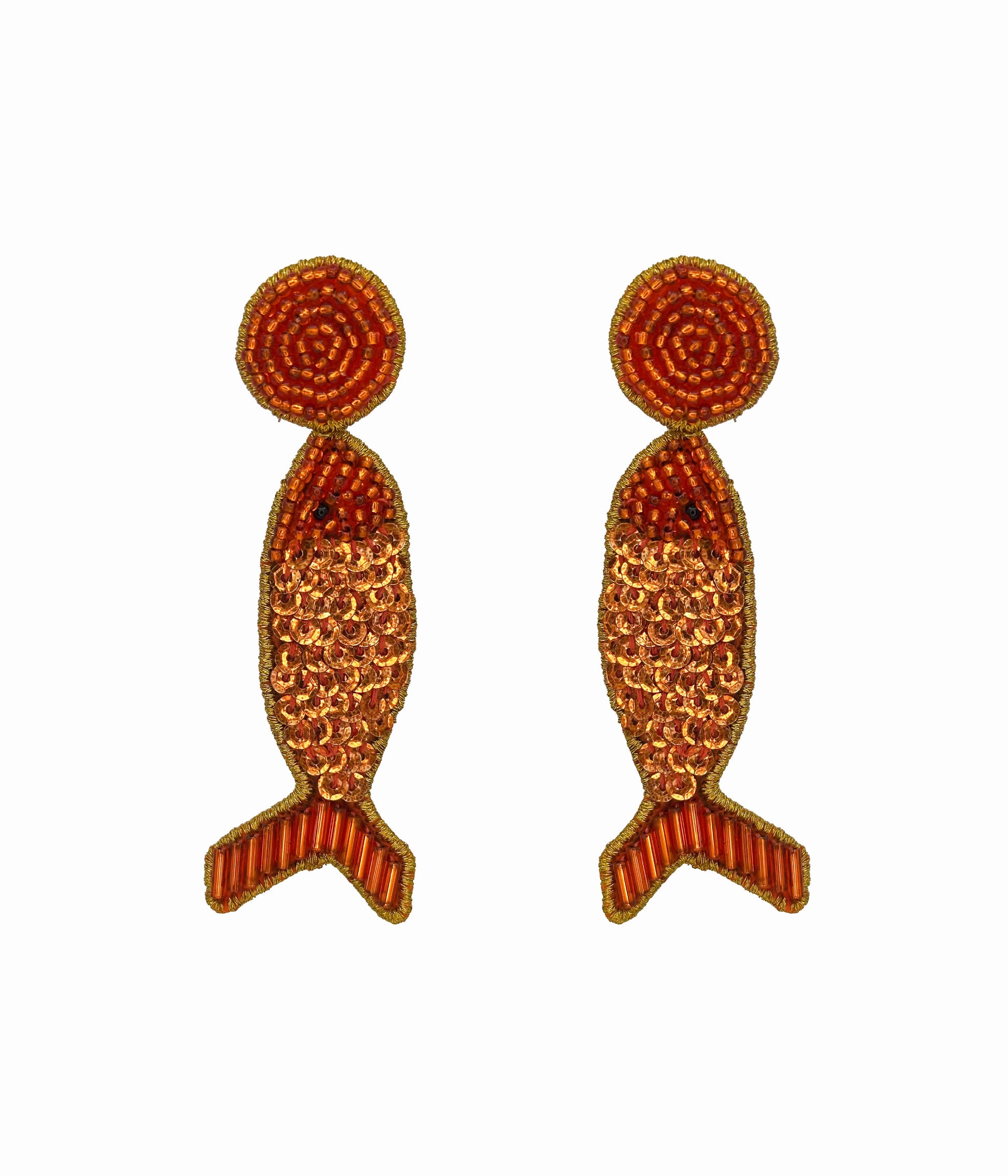 Orange Beaded Disco Fish Earrings