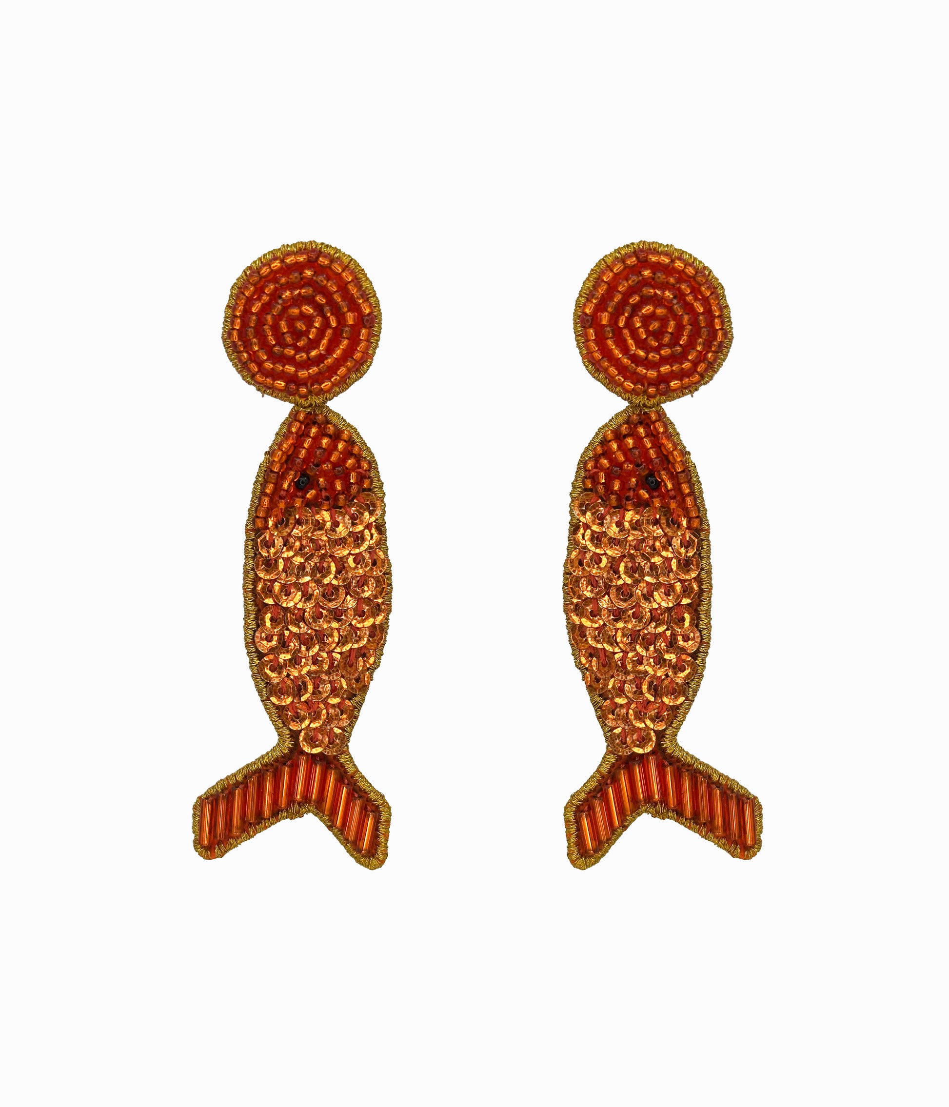 Orange Beaded Disco Fish Earrings