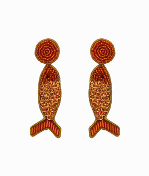 Orange Beaded Disco Fish Earrings