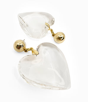 80s Puffed Glass Heart Earrings