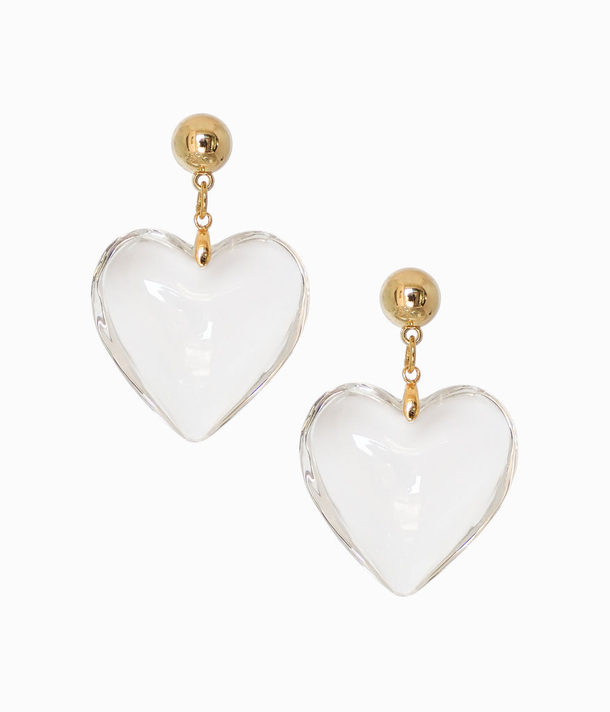 80s Puffed Glass Heart Earrings