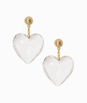 80s Puffed Glass Heart Earrings
