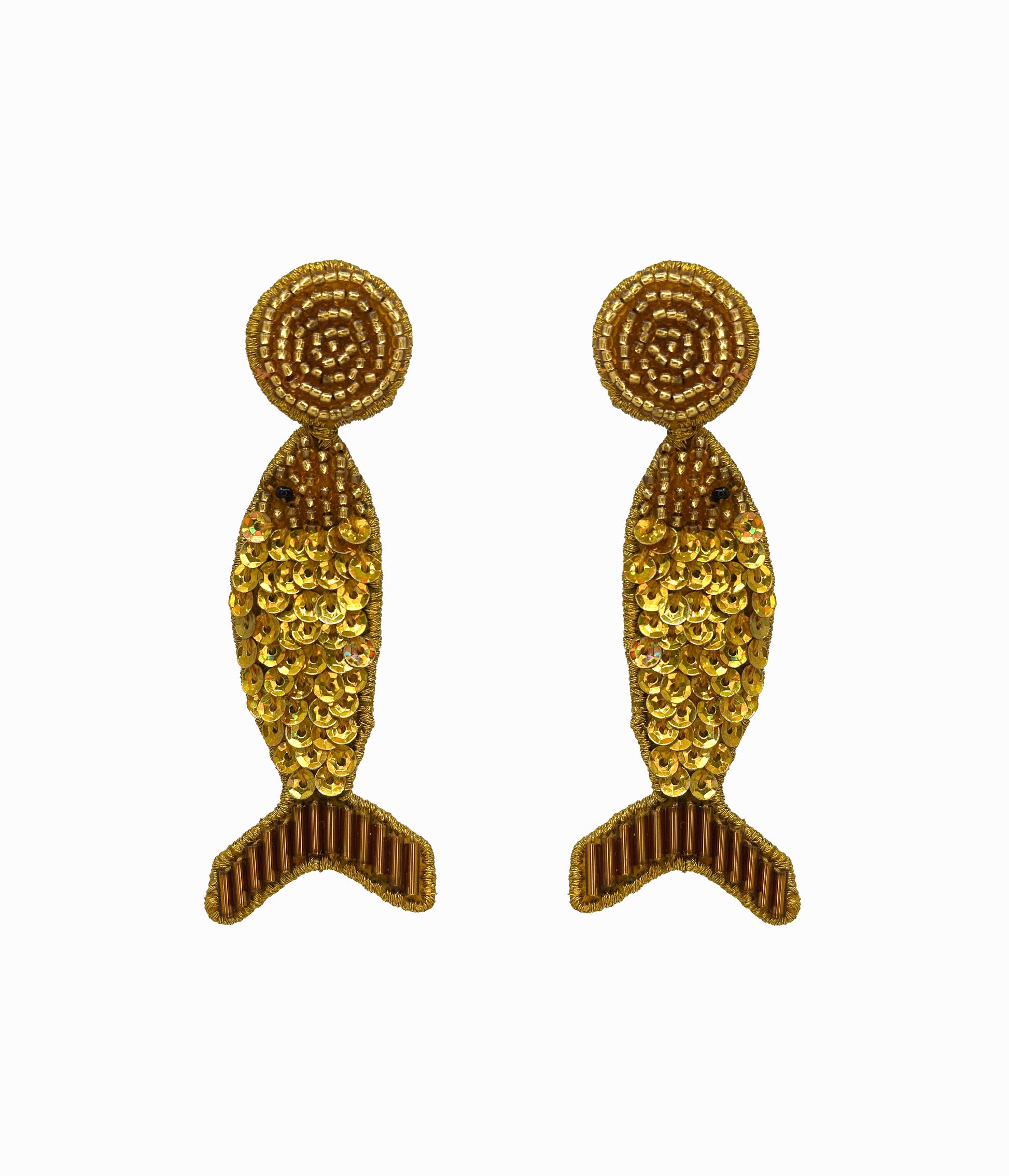 Gold Beaded Disco Fish Earrings