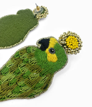 Beaded Green Parrot Earrings